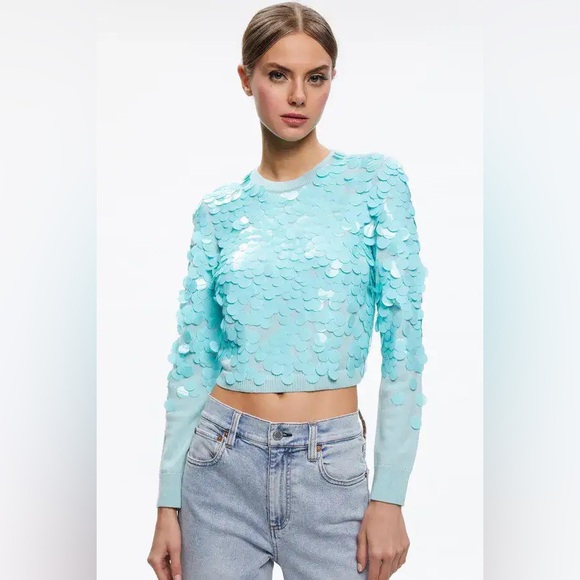 Alice Olivia Wool Aqua Sequin Sweater - Picture 2 of 8